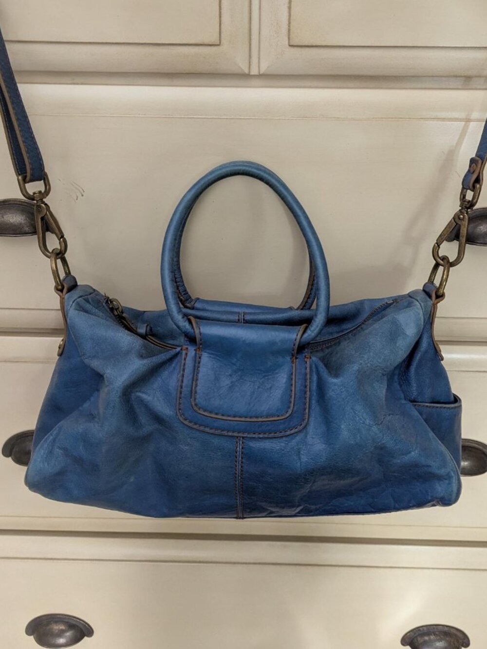 Hobo International Sheila Satchel Blue Leather Adjustable Crossbody Hand Bag